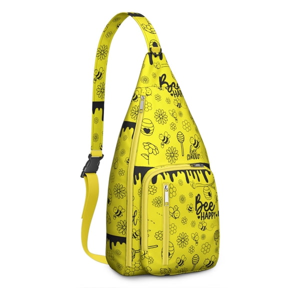 Bee Hive Sling Backpack – Artistic Honeycomb Print Crossbody Bag, Multi-Layer Storage for Hiking, Commuting & Photography