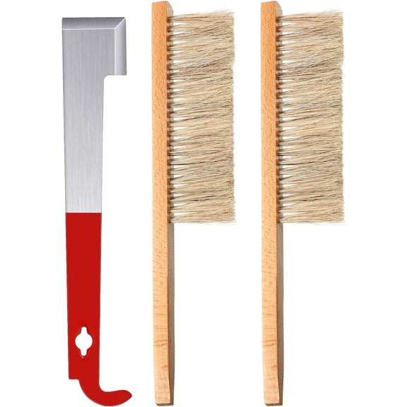 Bee Hive Tool Stainless Steel J Hook Frame Lifter and Scraper, 2 Pieces Beehive Brushes Beekeeping Tools for Beekeepers
