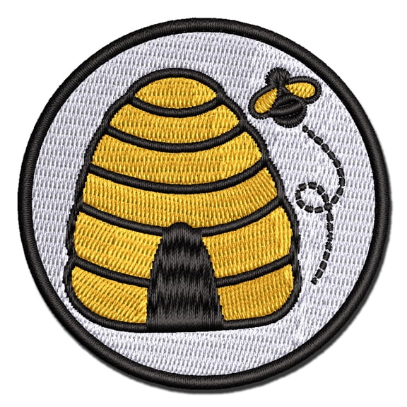 Bee Hive with Bee Applique Multi-Color Embroidered Iron-On Patch - 2.0 Inch Mini