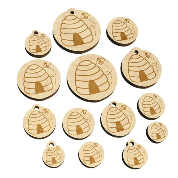 Bee Hive with Bee Wood Mini Charms Shapes DIY Craft Jewelry - With Hole - 18mm (17pcs)