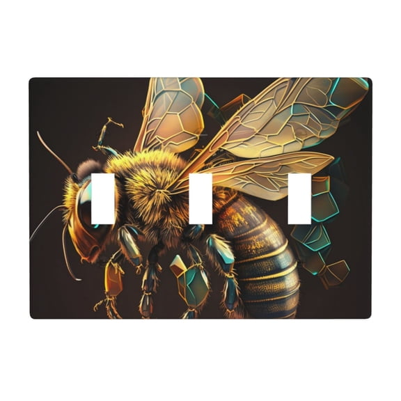 Bee Honey Honeybee Cool 3 Gang Light Switch Cover Decorative Triple Toggle Wall Plate for Kitchen Bedroom Bathroom Living Room Decor
