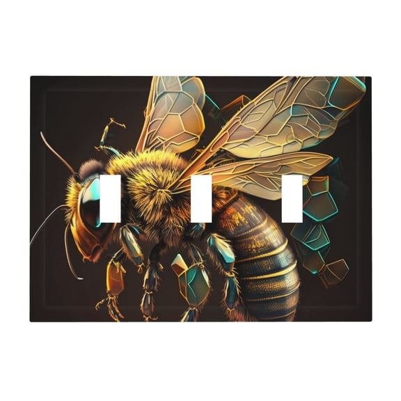 Bee Honey Honeybee Cool 3-Gang Wall Plate Modern Decorative Triple Toggle Switch Cover for Home & Commercial Use