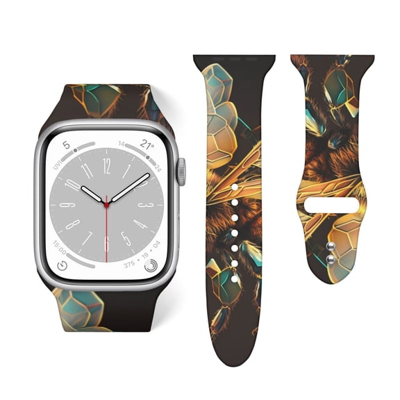 Bee Honey Honeybee Cool Soft Silicone Sport Band 38mm40mm Wristband for Apple Watch, Waterproof Buckle Strap for Series 9/8/7/6/SE/Ultra