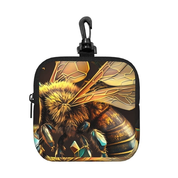 Bee Honey Honeybee Cool Square Gear Pouch with Lobster Clasp Waterproof Tech Accessory Organizer, Key & Coin Case