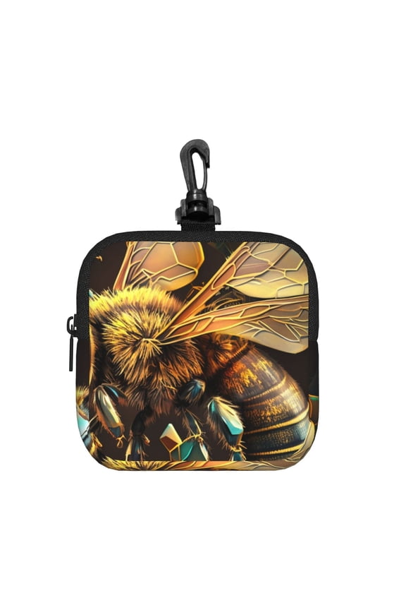 Bee Honey Honeybee Cool Square Gear Pouch with Lobster Clasp Waterproof Tech Accessory Organizer, Key & Coin Case