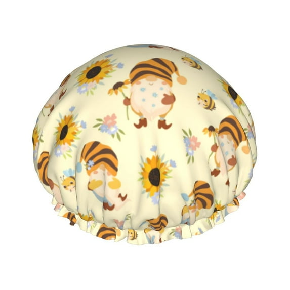 Bee Honey Honeycomb Bee Shower Cap, Double Layers Shower Cap Rreusable Waterproof, Elastic Bathing Hair Hat for Women, Washable Hair Cap for All Hair Lengths