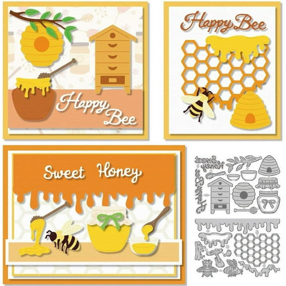Bee Honey Jars Cutting Dies Card Making Die Stencil Metal Honeycomb Card Die Cuts Scrapbooking Embossing Template Dies for Greeting Cards Craft Paper Album Invitation Festive Decor