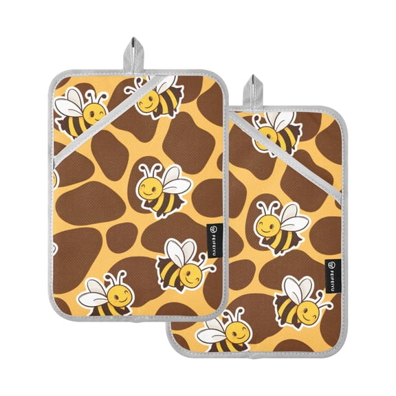 Bee Honeycomb Background Pattern Pot Holder Set 2 Piece Non-Slip Oven Hot Pads Heat Resistant Durable 7x9.8in