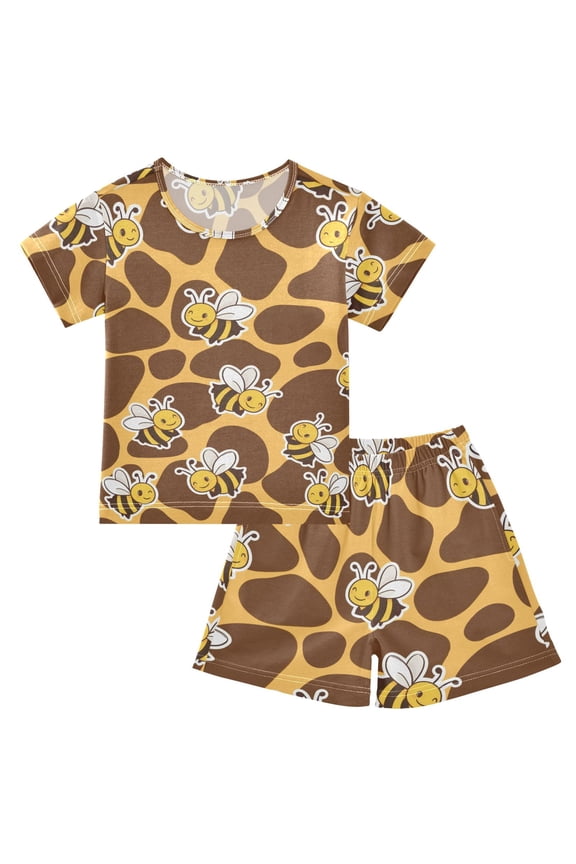 Bee Honeycomb Background Pattern Summer Pajama Set Soft Cotton Short Sleeve Sleepwear 2PCS Pajama Sets Breathable Lounge Set Size 5Y