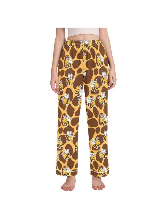 Bee Honeycomb Background Women's Pajama Pants Straight Leg Sleep Bottoms with Pockets Contrast Trim Lounge Pants for Women Medium