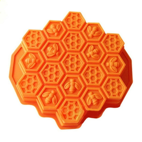 Bee Honeycomb Cake Mold, Flexible Silicone Mold for Soap, Chocolate, and Baking, Orange Color, Easy Release and Dishwasher Safe