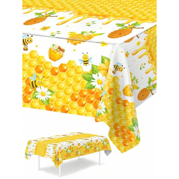 Bee Honeycomb Pattern Party Tablecloth Rectangular 1pc Decorative Cover