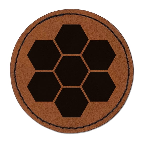 Bee Honeycomb Solid 2.5" Faux Leather Round Engraved Iron-On Patch - Brown