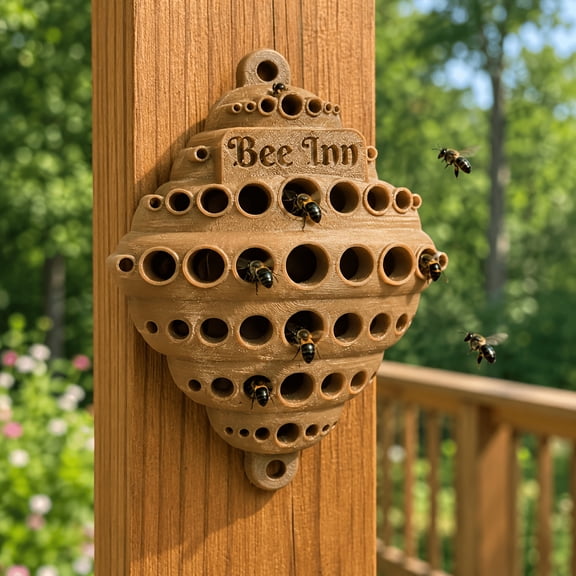 Bee House Outdoor Wall-Mounted Pollinator Shelter, Multi-Cell Nesting Box with Insect Tubes, Garden Decoration For Bee, Butterfly, Ladybirds, Beneficial Insect Habitat, Bug Hotel Garden