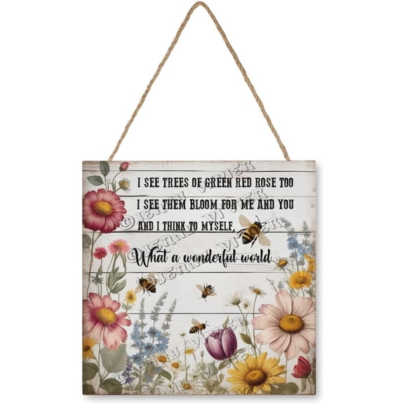 Bee I See Trees of Green Red Rose Too Wooden Hanging Sign Bee Decor Signs Inspirational Bee Gifts Bee Wooden Plaque for Home Party Door Decoration 12x12 Inches