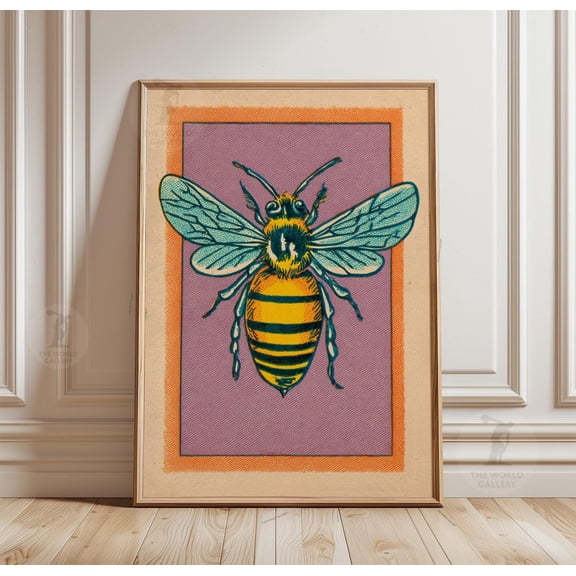 Bee Illustration Wall Art Print Inspired Vintage Pink Nature Style Interior Decor Size 24x36 Unframed Poster