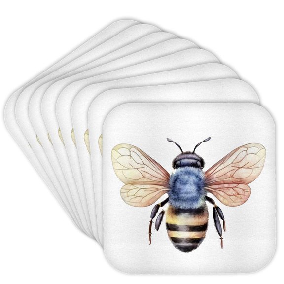 3drose, Bee Illustration, Set of 8 Coasters - Soft