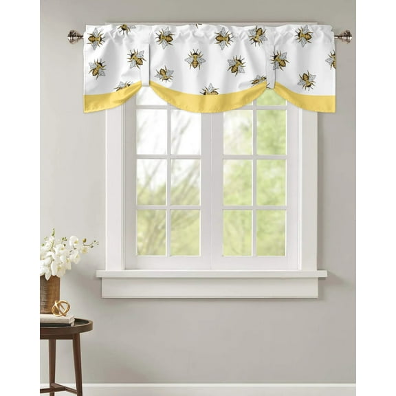 Bee Insect Yellow Small Curtain Rod Pocket Short Curtains Home Decor Partition Cabinet Door Window Curtains