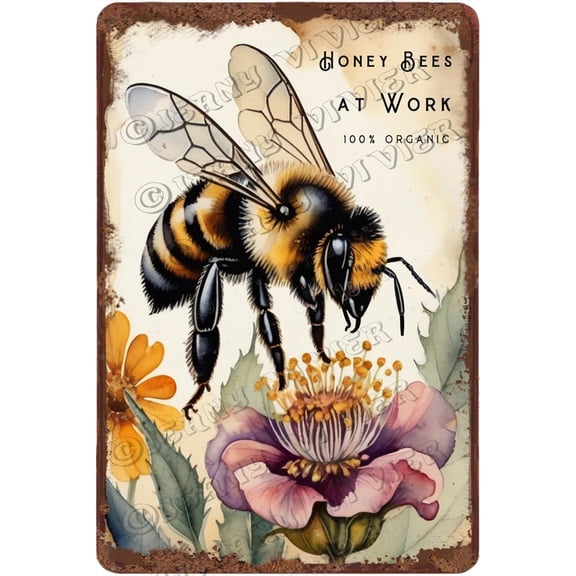 Bee With Inspirational Quote Aluminum Sign Bee Wall Decor Vintage Metal Sign Bee Decorations for Bee Birthday Decorations Bee Party Decorations 12x8 Inches