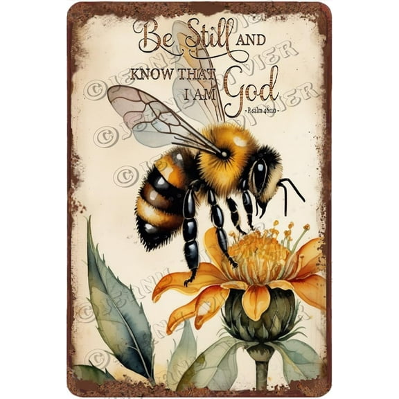 Bee With Inspirational Quote Aluminum Sign Rustic Farmhouse Decor Shabby Chic Bee Picture Motivational Poster Positive Sign for Teen Girl Bedroom 12x8 Inches
