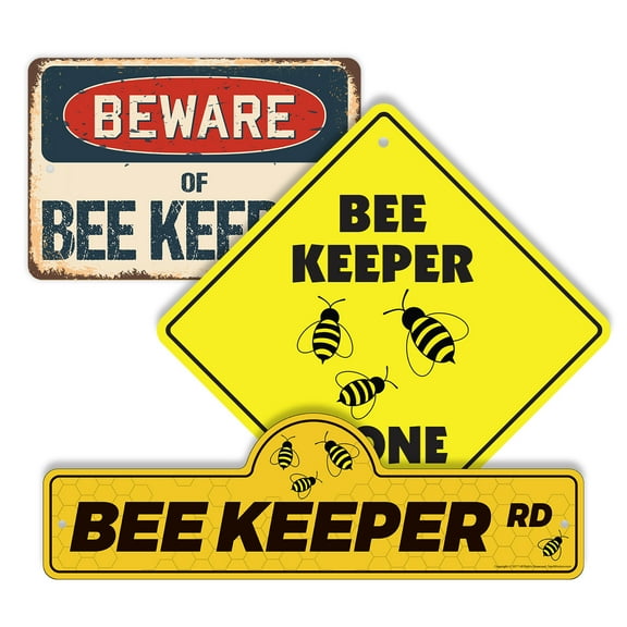 Bee KeeperĀ (3 Pack) Plastic Street Sign Crossing Sign Warning Sign Vintage Rustic Beware Warning Xing Honey Bees Apiary Hive Pollination Suit Farming Nature Wildlife Decor