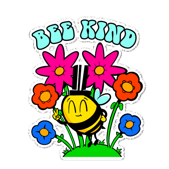 Bee Kind Be Kind Kindness Bubble Free Stickers Hand Drawn Positive Vibes Message Nice Cool Original