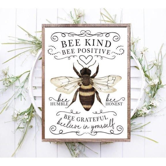 Bee Kind Bee Positive Wall Decor, Spring Or Summer Themed Art Home Decor UNFRAMED Poster, Wall Art for Decor, Present, 24x36