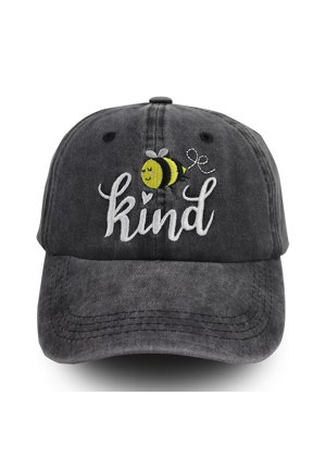 Bee Kind Embroidered Washed Cotton Baseball Cap, Adjustable Unstructured Adult Casual Dad Hat, Inspirational Graphic Outdoor Sun Hat for Everyday Wear
