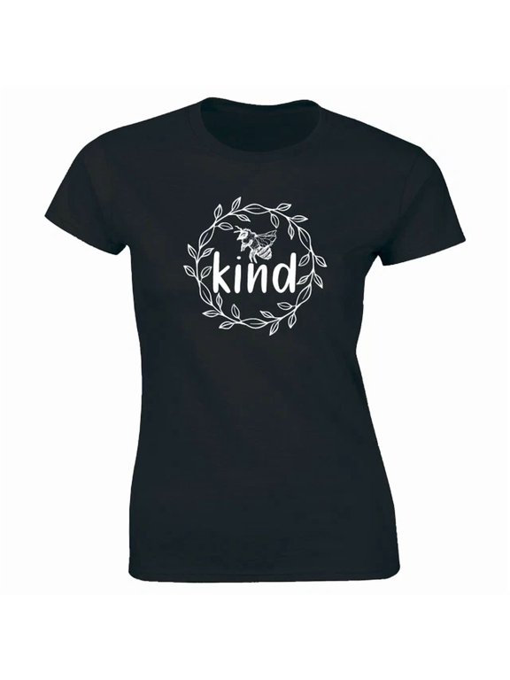 Bee Kind Floral Wreath Graphic Gift Design Style Casual Women T-Shirt
