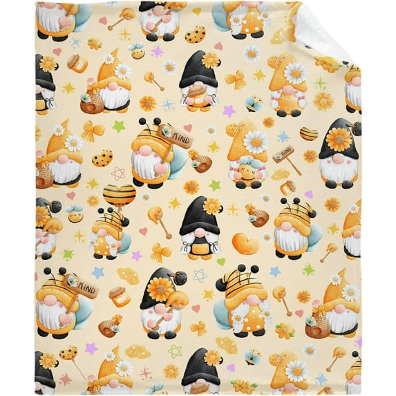 Bee Kind Gnome Flannel Fleece Blanket Throw Couch Microfiber Soft Cozy Lightweight Luxury Bed Blanket 50"x40"for Kids