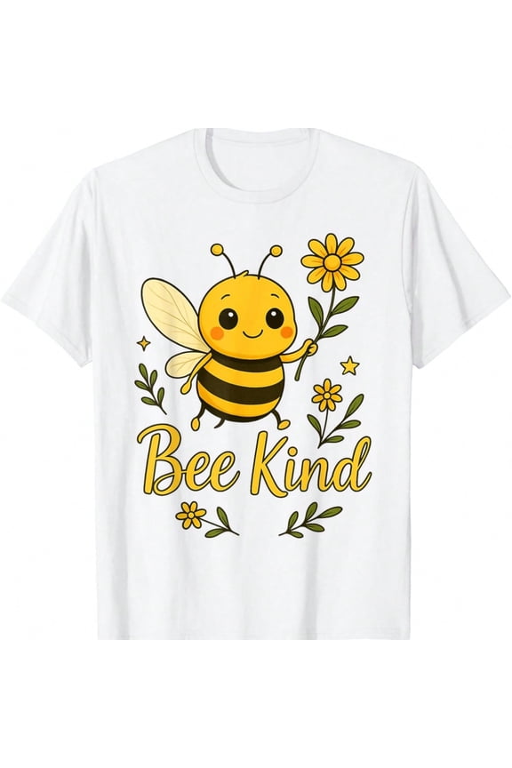Bee Kind Graphic T-Shirt Inspirational Bumblebee Flower Short Sleeve Unisex White Tee