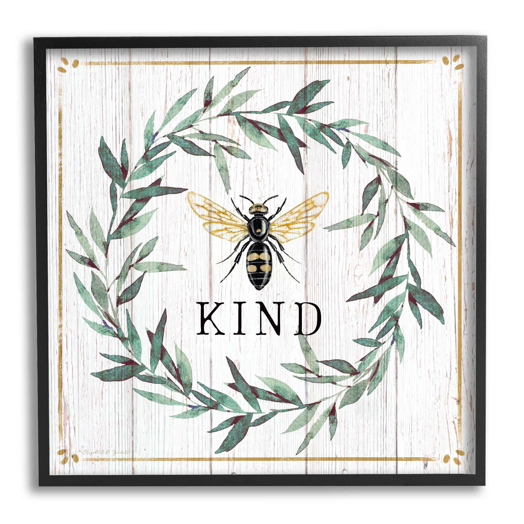 Bee Kind Phrase Country Farm Insect Pun Animals & Insects Framed Art Print Wall Art, 17x17