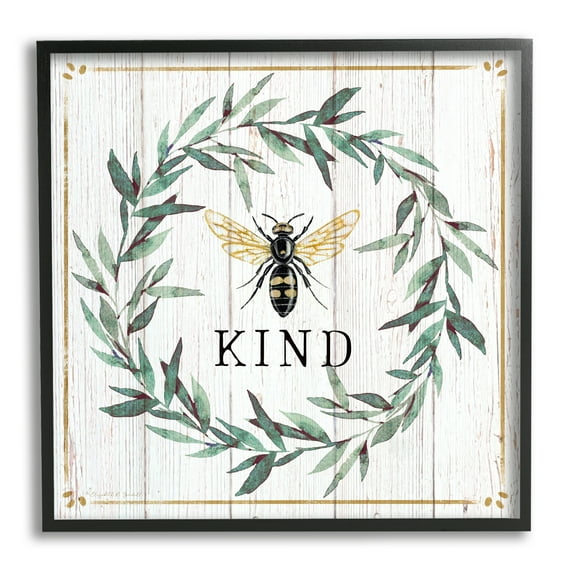 Bee Kind Phrase Country Farm Insect Pun Animals & Insects Framed Art Print Wall Art, 17x17