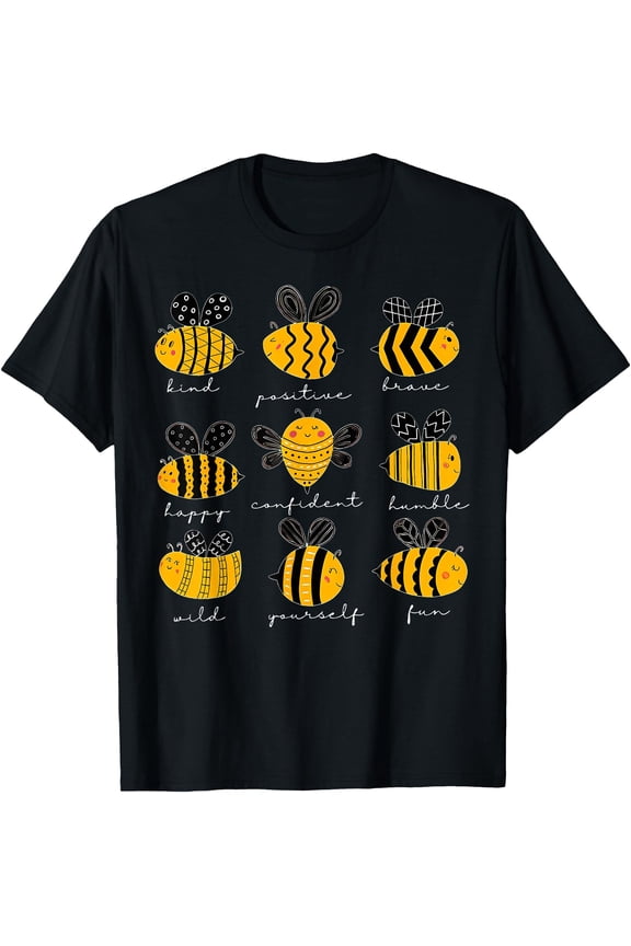 Bee Kind Positive Brave Happy Confident Humble Teacher T-Shirt Unisex S-5XL Hot Trending Shirt, Vintage Birthday Gift