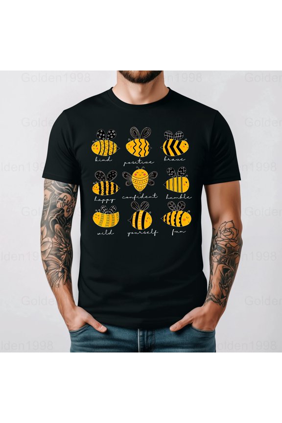 Bee Kind Positive Teacher Motivational Quote Graphic Fan Gift Graphic Tee,for men & women up to 5XL