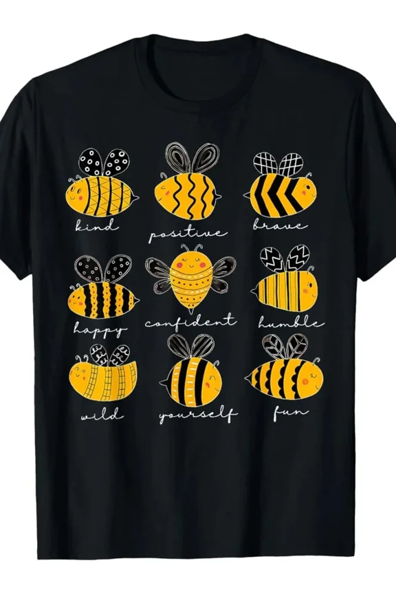 Bee Kind Positive Teacher Motivational Quote Graphic Unisex T-Shirt, up to size 5XL