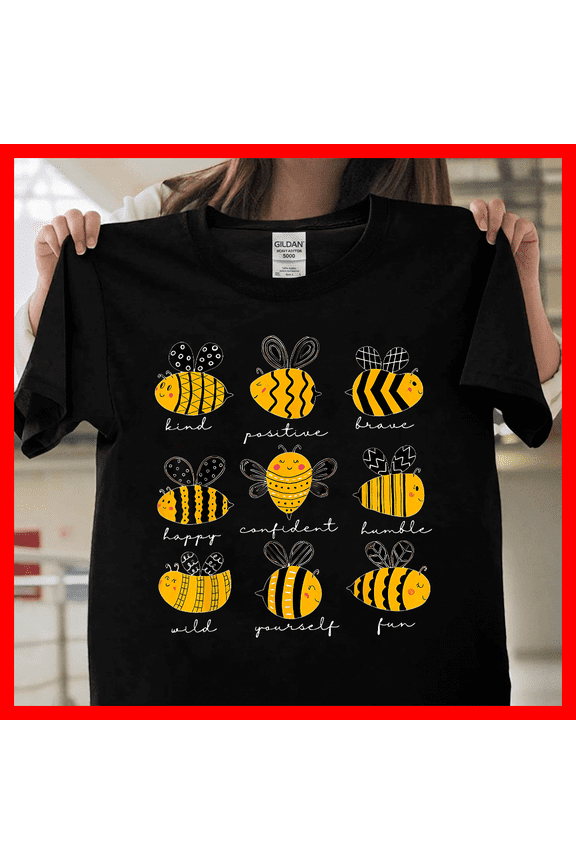 Bee Kind Positive Teacher Motivational Quote Graphic V14606, Unisex T-Shirt for Men & Women, Premium Cotton Tee, Available in S-5XL