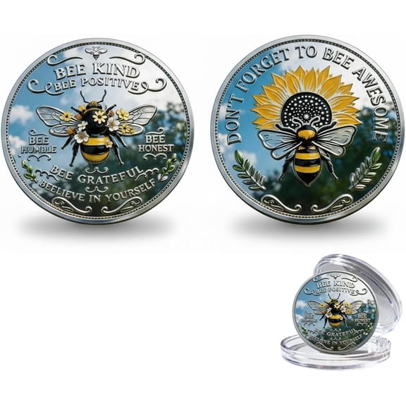 Bee Kind Positivity Commemorative Coin, Motivational Bee Challenge Coin, Double-Sided Inspirational Bee Collectible Token Gift for Mom Dad (1PC)