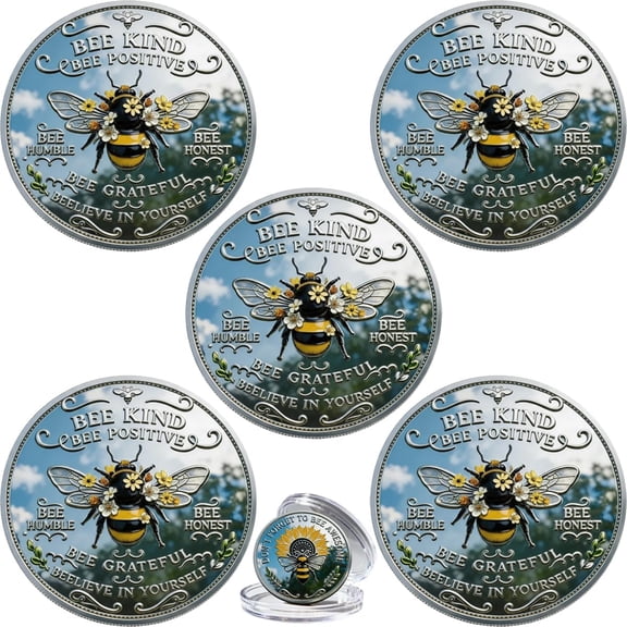 Bee Kind Positivity Commemorative Coin, Motivational Bee Challenge Coin, Double-Sided Inspirational Bee Collectible Token Gift for Mom Dad (5PC)