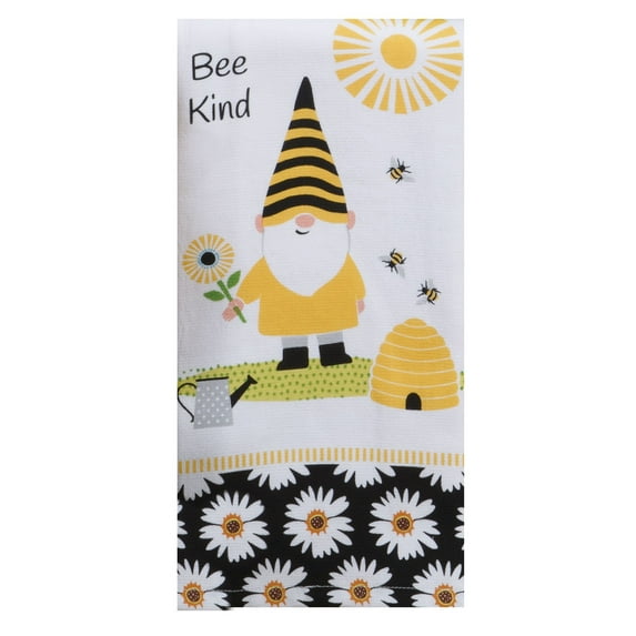 Bee Kind Save the Gnomes Black and Yellow Dual Purpose Kitchen Terry Towel