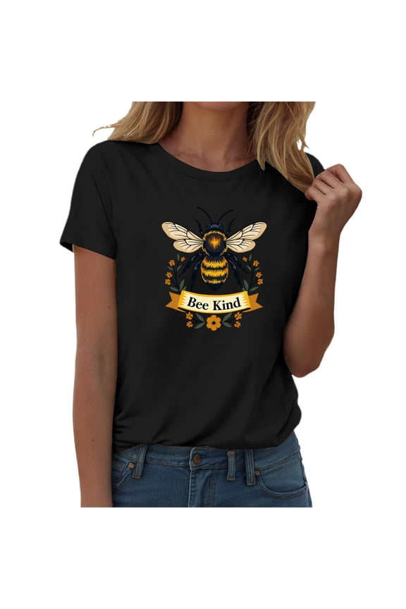Bee Kind Shirt Floral Bee Print Short Sleeve Crewneck Tee Shirts Funny Summer Tops for Parties Daily Wear