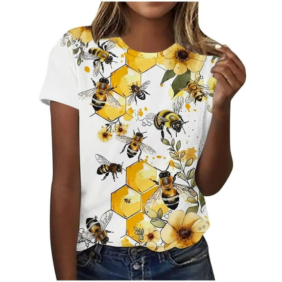 Bee Kind Short Sleeve T-Shirts Womens Cute Graphic Tees Summer Casual Beekeeper Shirts Funny Teacher Tops Multicolor, M