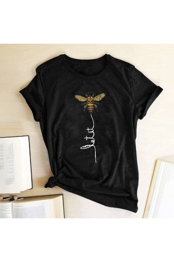 Bee Kind Tshirt Women Summer Short Sleeve Let It Bee Round Neck Funny Letter Graphic Casual Tee Shirt & Blouse