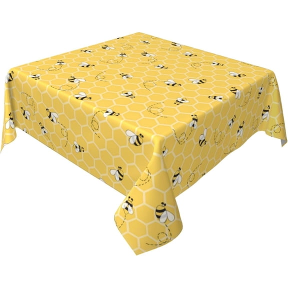 Bee Kind Yellow Tablecloth 52×52 Inch, Spring Summer Honeycomb Themed Tablecloth Washable Table Cover for Party Picnic Dinner Decor