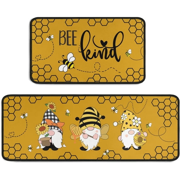 Bee Kitchen Rugs and Mats Set of 2, Non-Slip Washable Kitchen Mats, Home Decor Kitchen Floor Rugs for Kitchen Front Sink, Laundry Room, Flooring, Home, Dining Room, 17x30+17x47 inches