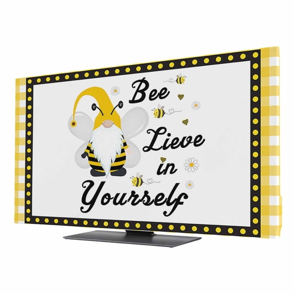 Bee Lieve TV Dust Cover 24 Inch, In Yourself Gnomes Sunflower Yellow Grid Computer Monitor Cover Dustproof Stretchable Indoor TV Screen Protector for LED LCD Universal Monitors