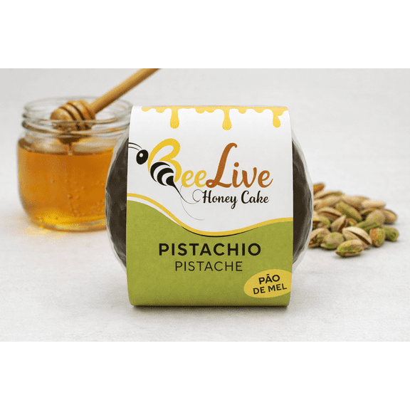 Bee Live Pao de Mel Brasileiro Caseiro Pistache Brazilian Honey Cake Made Fresh Pistachios Flavor Pack Of 3 (375g) 13.2oz)