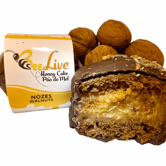 Bee Live Pao de Mel Brasileiro Caseiro Brazilian Honey Cake Made Fresh Walnuts Flavor Pack Of 3 (360g) 12.7oz) (Nozes))