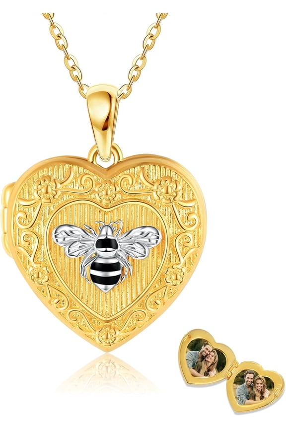 Bee Locket Necklace 925 Sterling Silver That Holds Pictures Photo Keep Someone Near to You Neckalce Bee Jewelry for Women