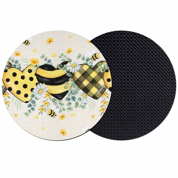 Bee Love Coasters Set of 2, Absorbent Coasters for Drinks, Daisy Eucalyptus Leaves Linen Rustic Beige Coaster for Desk Coffee Table Protection, Home Decor House Warming Gifts 4"